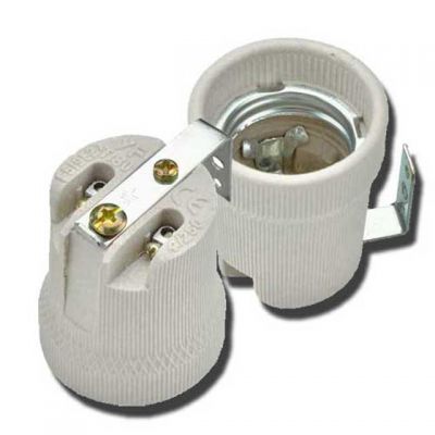 Keramik-Fassung E27 mit Metallbefestigungswinkel - 0