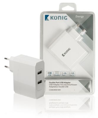 Universal USB Adapter mit zwei Anschlüssen, 2.4 A und 2.4 A, weiss - 0