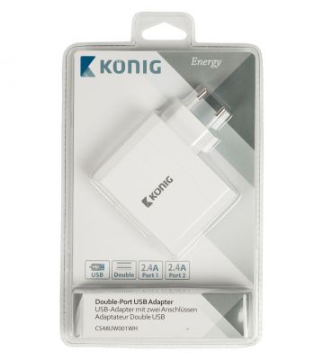 Universal USB Adapter mit zwei Anschlüssen, 2.4 A und 2.4 A, weiss - 1
