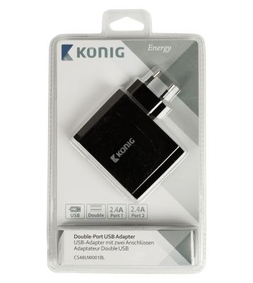 Universal USB Adapter mit zwei Anschlüssen, 2.4 A und 2.4 A, schwarz - 1