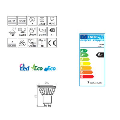 7W LED Spot, GU10 Strahler warmweiss, LED Lampe, LED-Licht - 1