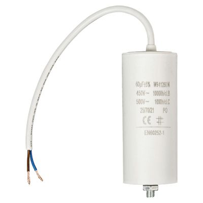 60.0 uF Betriebskondensator Motorkondensator 60 mF, 450 V + Kabel - 0
