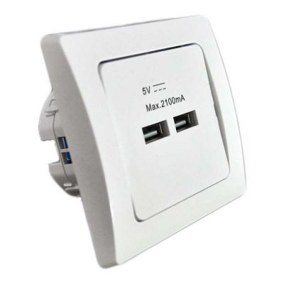 2-fach USB-Ladedose, weiß 250V~/ 16A, UP, 5V, gesamt max. 2A - 0
