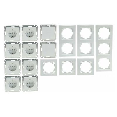 16-teiliges UP Steckdosen Starter-Kit, weiß, 8x Steckdose, 2x Schalter + versch. Rahmen - 1